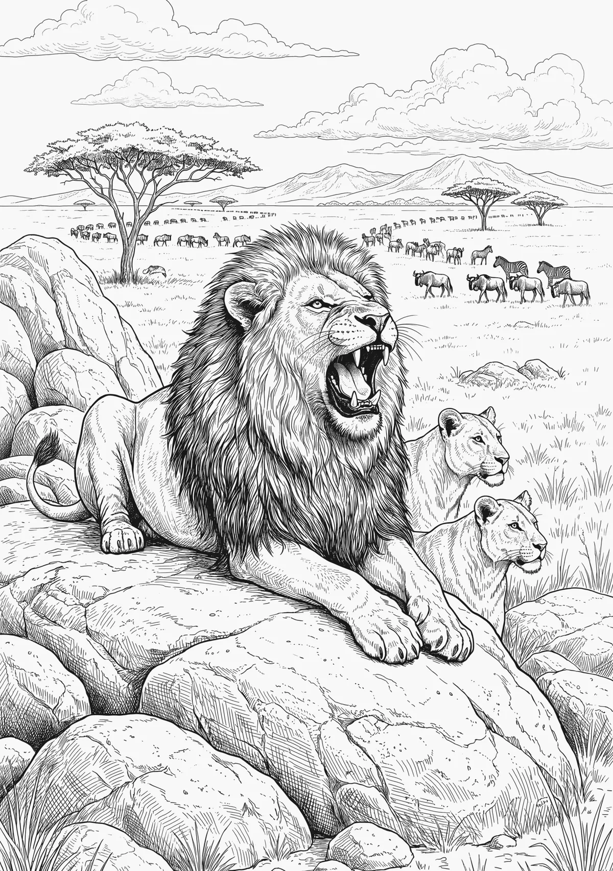 La lámina del león de Guardianes de la Sabana, para colorear